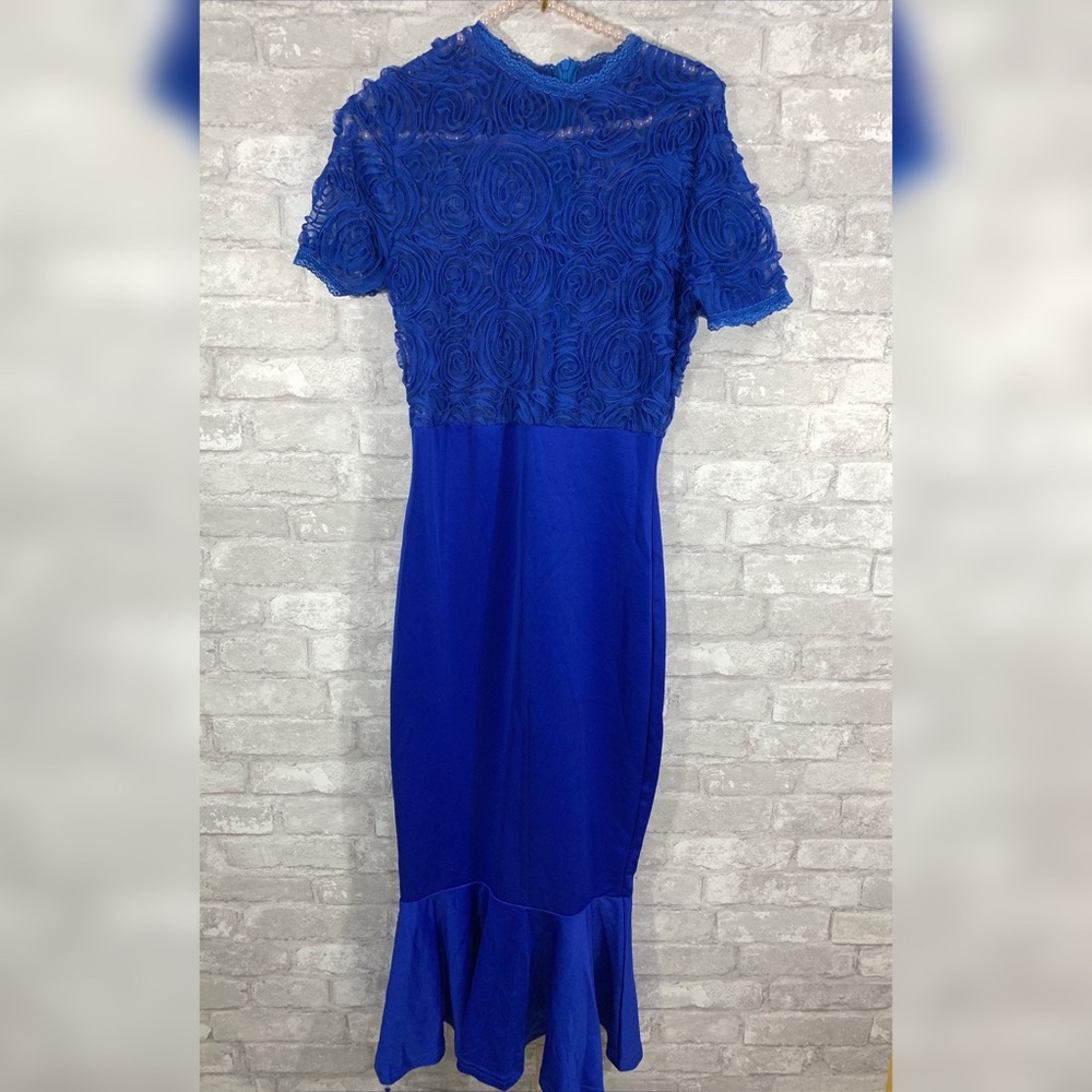 Royal Blue  Lace Top  Midi Dress - Picture 3 of 4